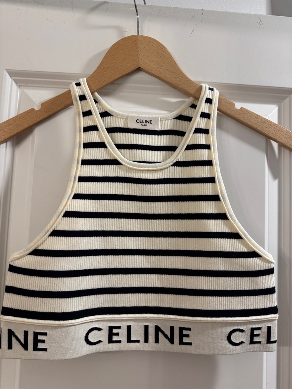 Celine Black & Cream Striped Muscle Tank